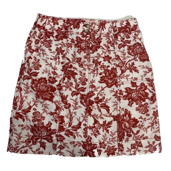 Ann Taylor Dresses & Skirts - NWT Ann Taylor Linen Floral‎ Women's Skirt Off White Red Boho Chic Size 10